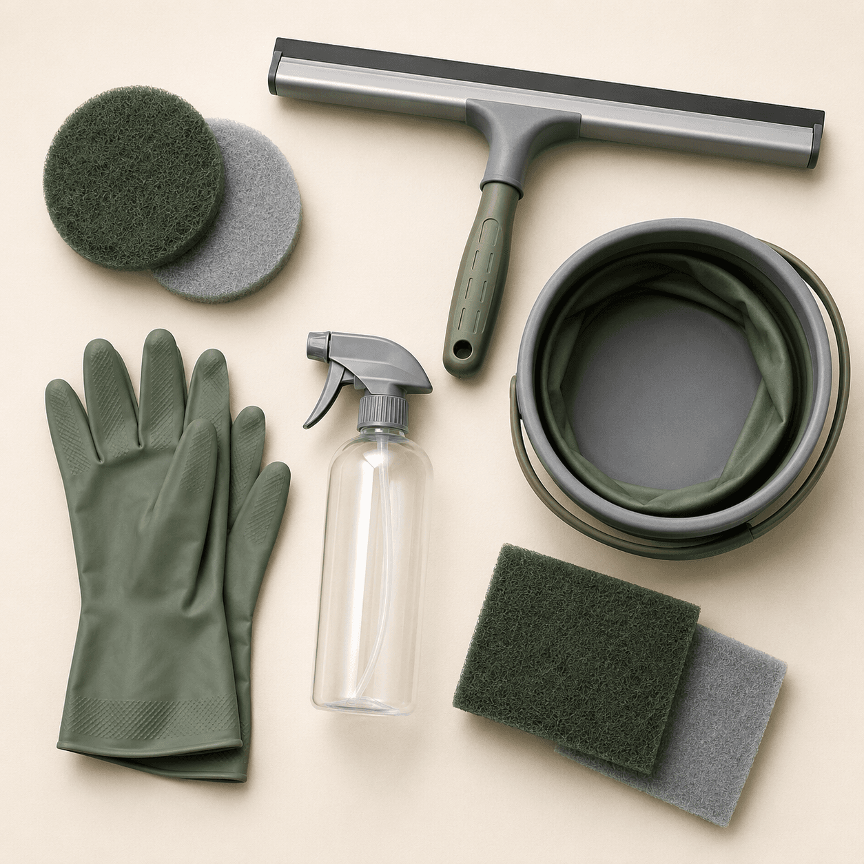 Bin & Yard Hygiene Kit — Keep bins, bin stores and yard corners clean with a squeegee, pads and folding bucket.