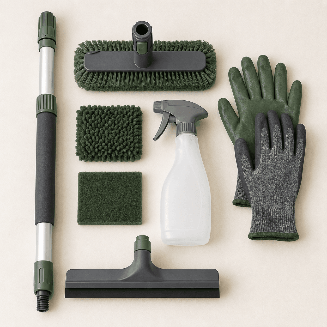 Fence & Wall Wash Kit — Wash fences and exterior walls with a telescopic pole, scrub pads and squeegee.