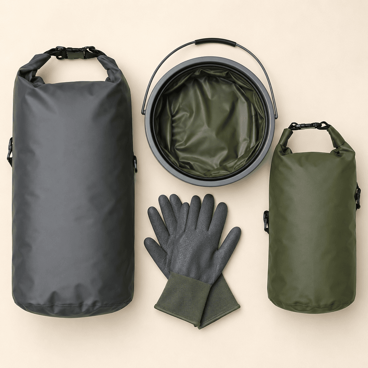 Weatherproof Tool Storage Set — Keep exterior tools dry and organised between jobs with roll-top dry bags.