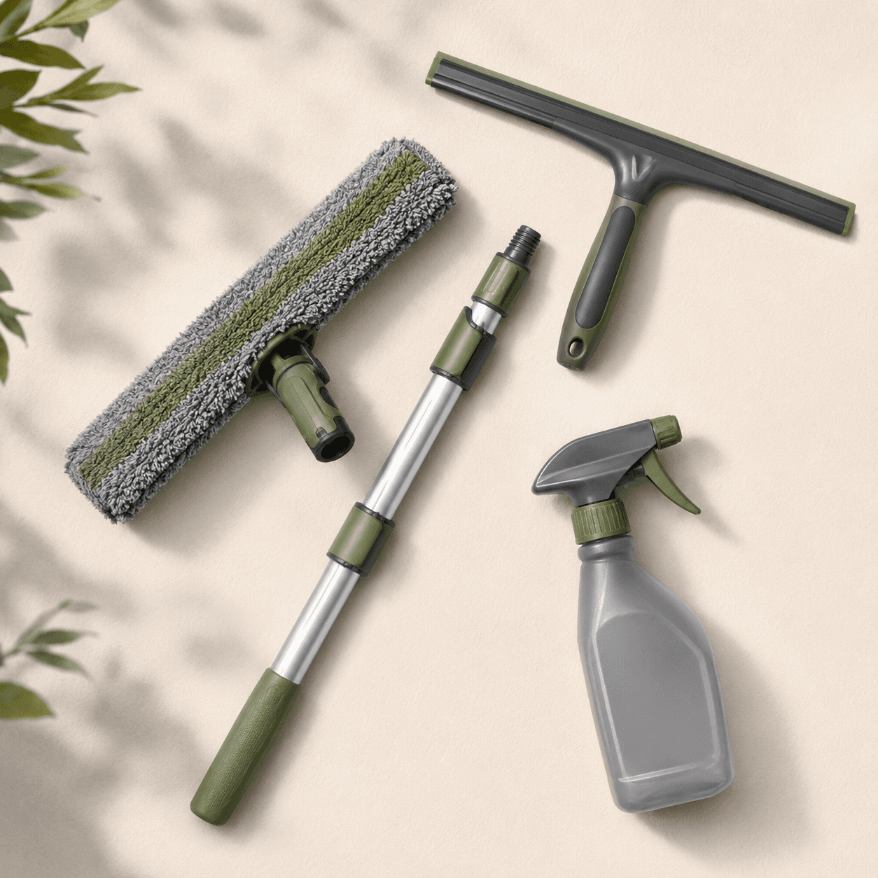 Window-from-Outside Kit — Wash ground and first-floor exterior windows from the ground with a long-reach washer and squeegee.