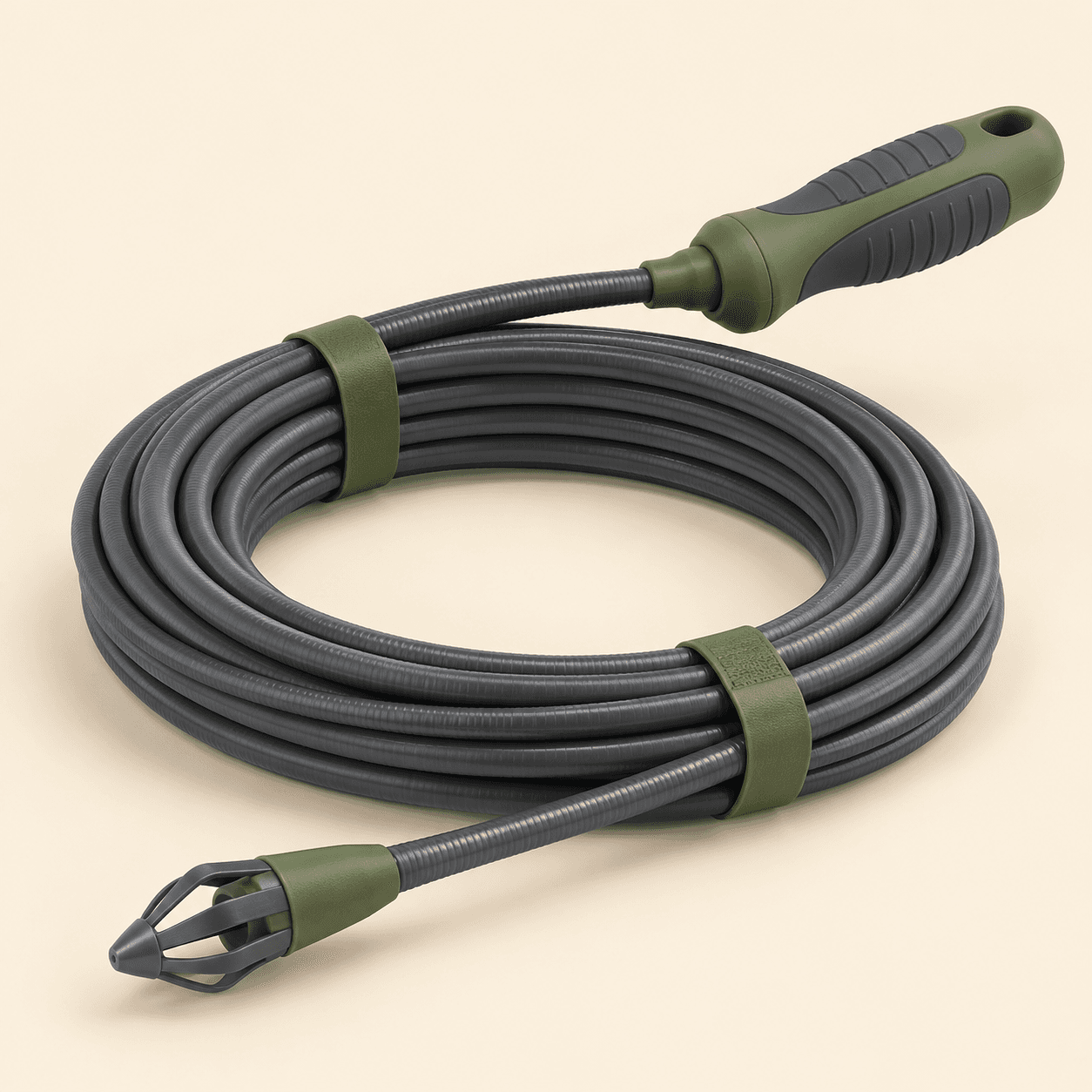 Drain Unblocker Rod — Flexible coiled rod with a nozzle tip for outdoor drains and downpipes.